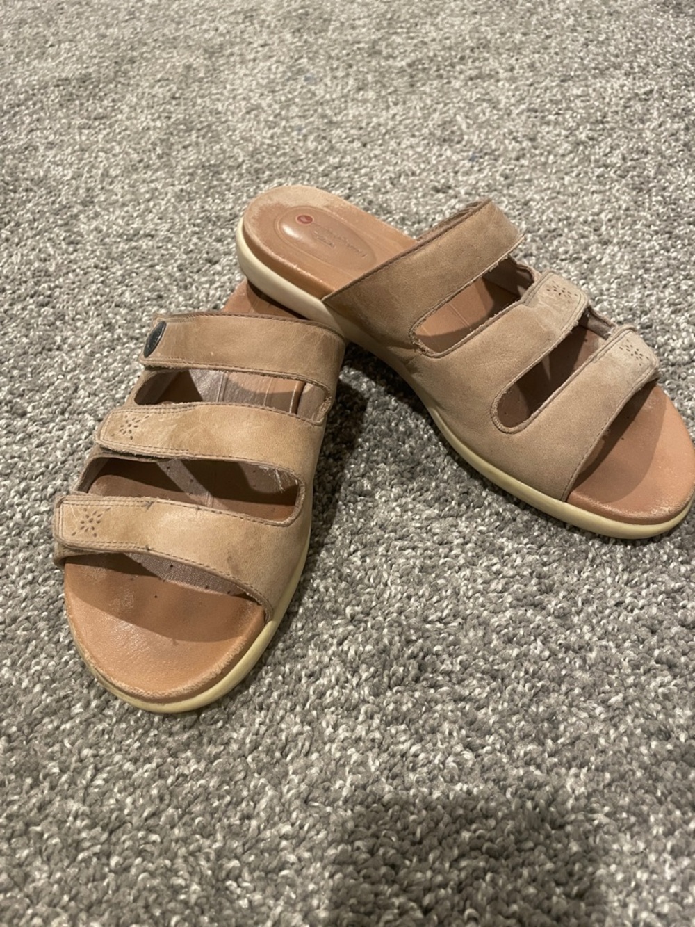 Clarks Women's Suede Triple-Strap Slide Sandals in Taupe